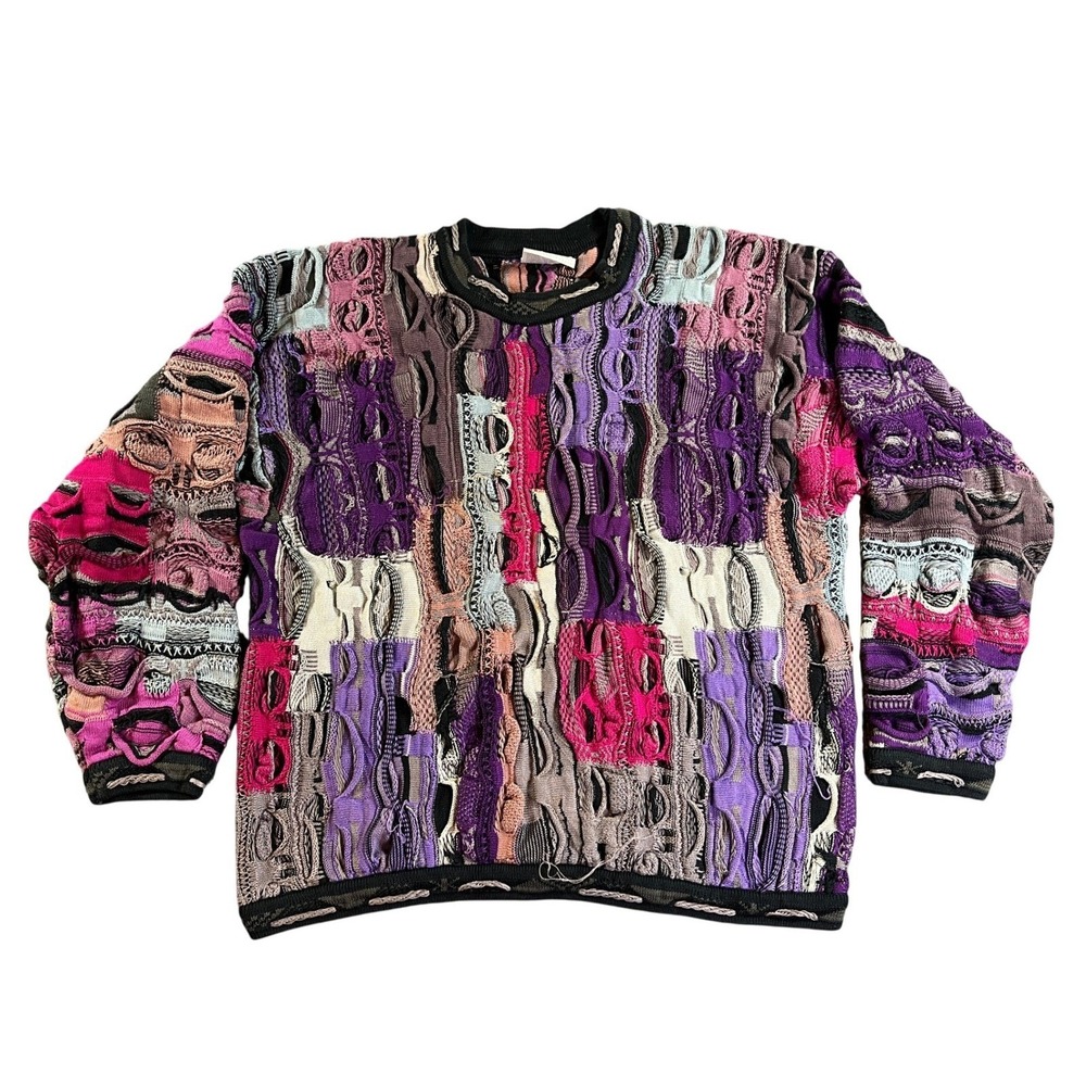 Vintage Coogi Sweater Mens Large Purple Pink 3D Textured Knit Made in Australia